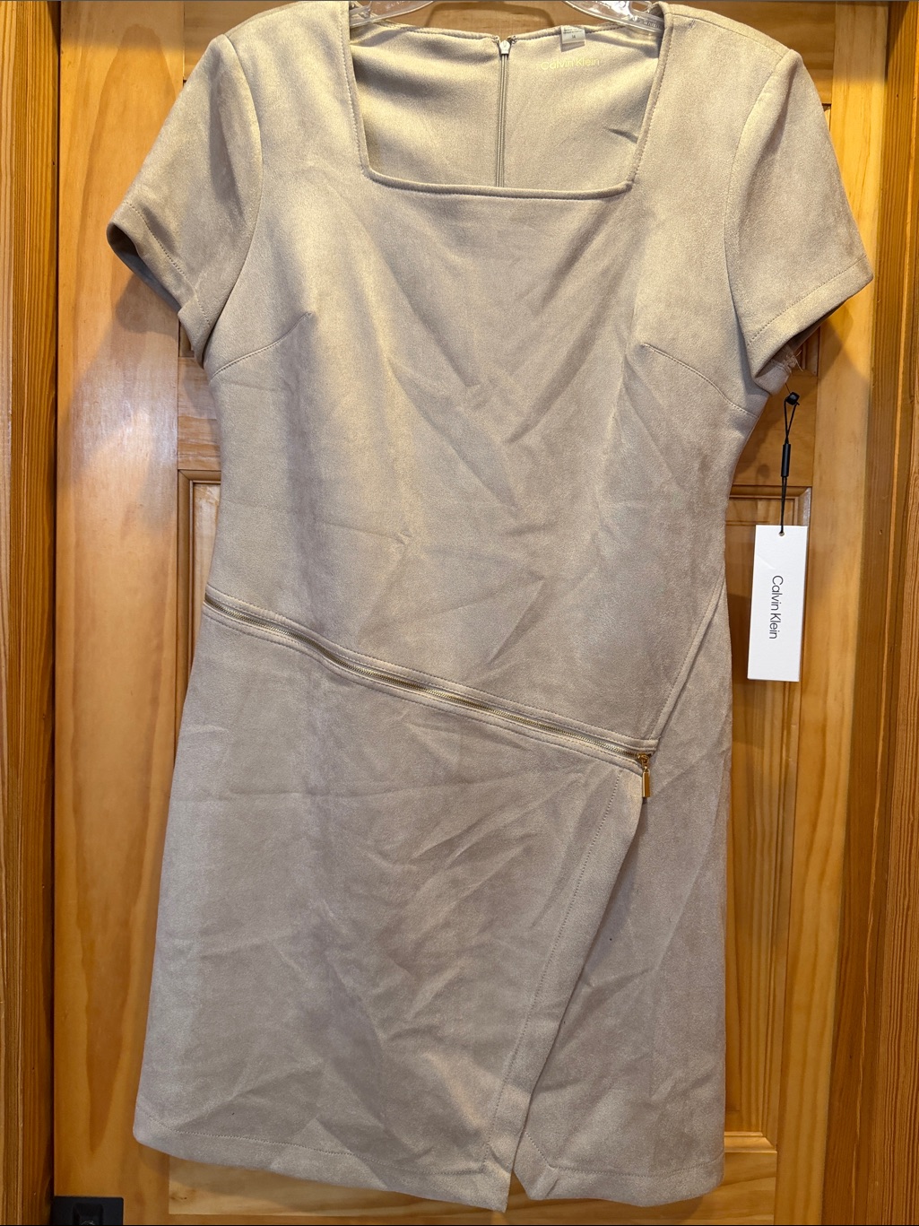 Calvin Klein Beige Short Sleeve Zip-Accent Mini Dress